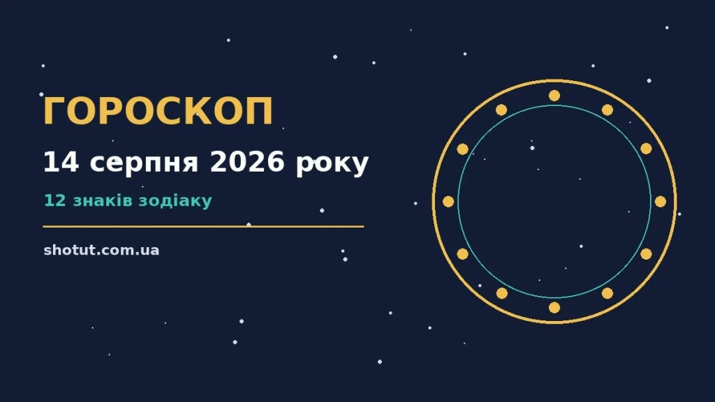 Зоряний гороскоп на 14 серпня 2026 року: символи знаків зодіаку на тлі нічного неба, тема грошей, кар'єри та кохання