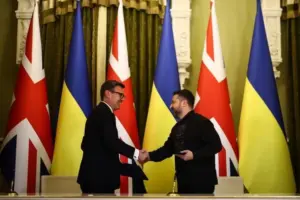 Енді Бернем і Володимир Зеленський під час зустрічі у Великій Британії